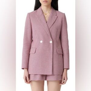 Maje Pink Checked Straight Double-Breasted Blazer